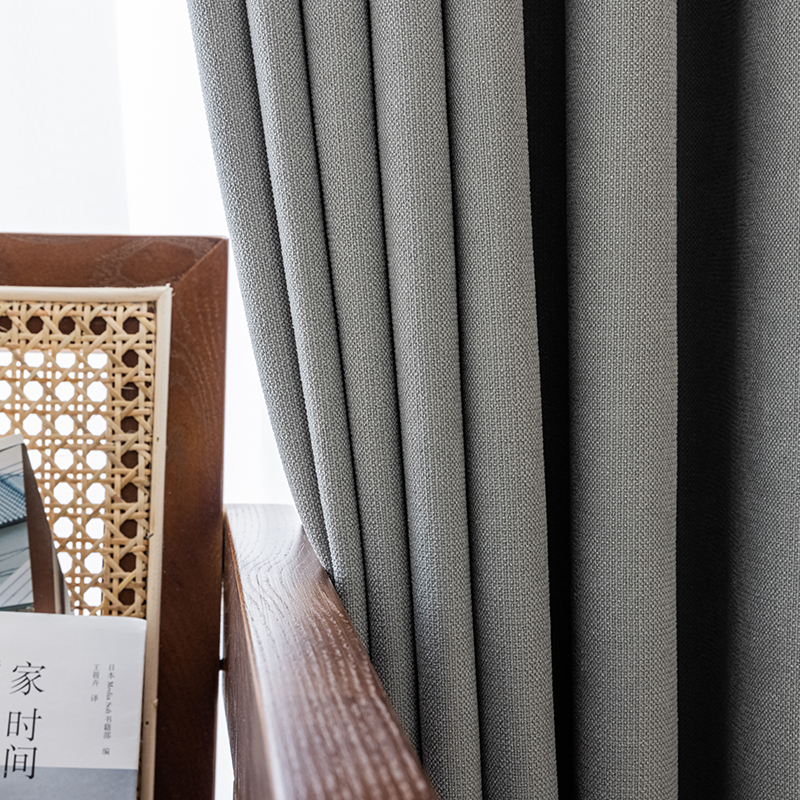 幸福派 轻奢遮光窗帘北欧简约现代挂钩窗帘打孔窗帘纯色飘窗客厅帘子遮阳布拼色儿童房窗帘轻奢卧室挂钩纯色窗帘 满天星纯色-灰色 【打孔款】定制每米价格