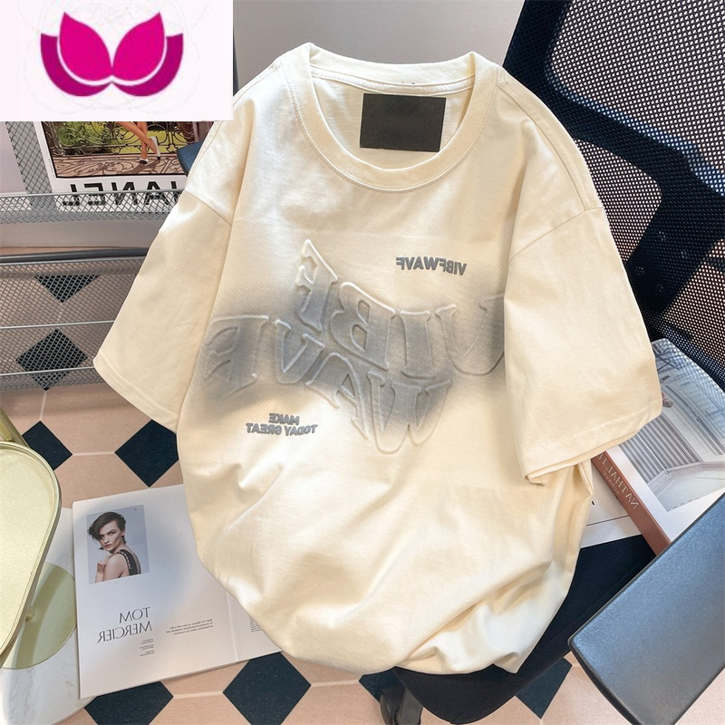 七斓美式复古高级感涂鸦立体字母短袖t恤男女夏季潮牌情侣半截袖上衣