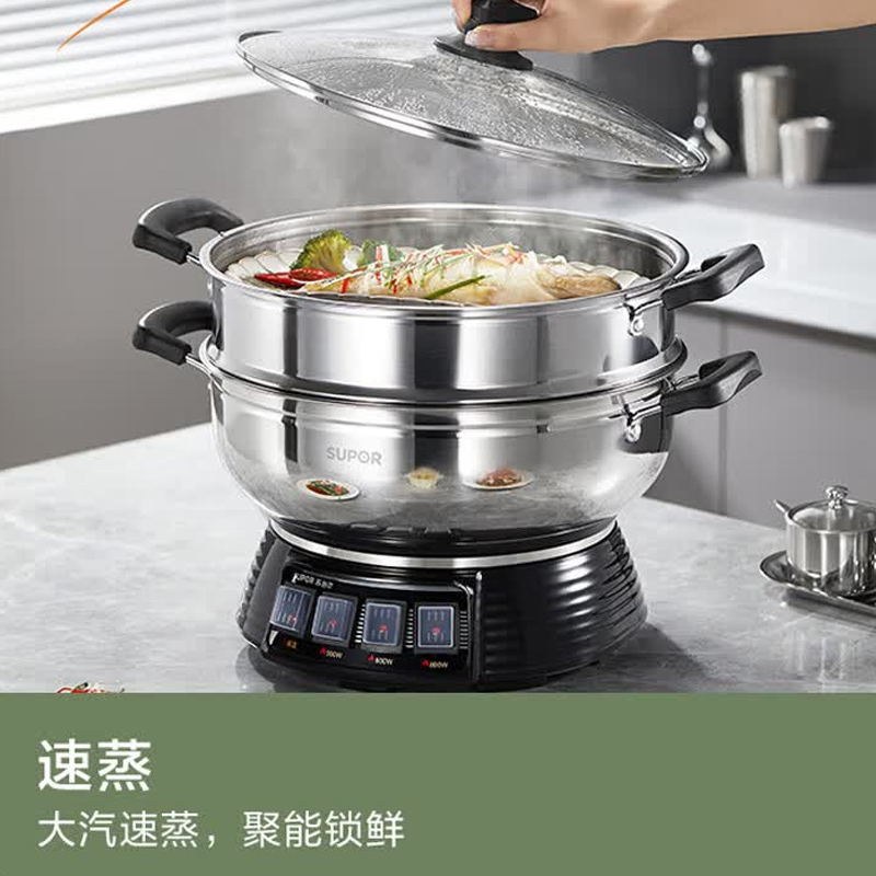 苏泊尔电蒸锅6L不锈钢银色ZN32YK11猛火速蒸快煮高清大图