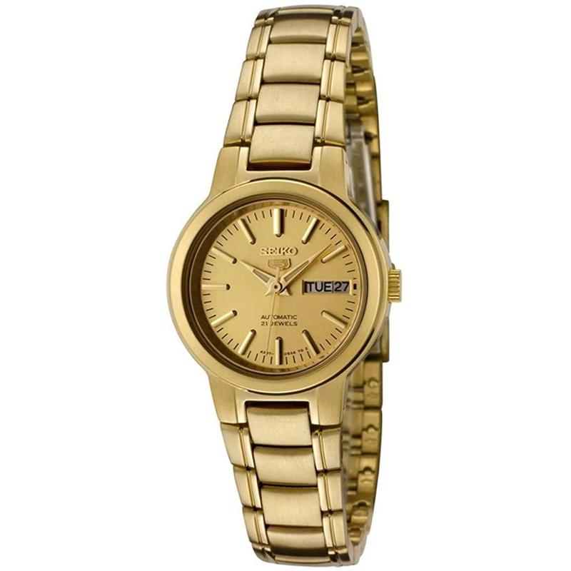 SEIKO女式自动机械表金钢表盘日历防水30米不锈钢表带高清大图
