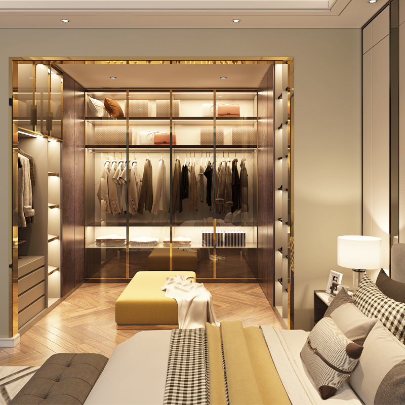 皮阿诺玻璃门衣帽间衣柜定制现代轻奢卧室开放式衣帽间整体定做定金