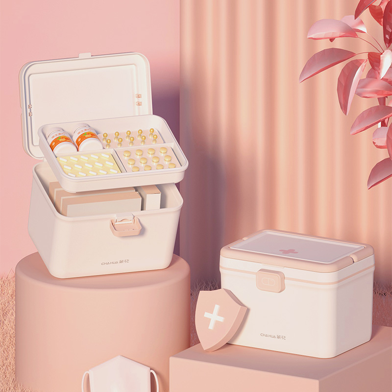 茶花药盒双层收纳分格加深设计利佳手提药箱系列150007高清大图