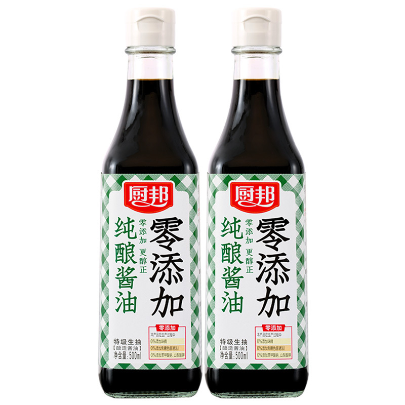 厨邦纯酿酱油500ml*2 特级生抽头道原汁非转基因酿造点蘸凉拌组合装