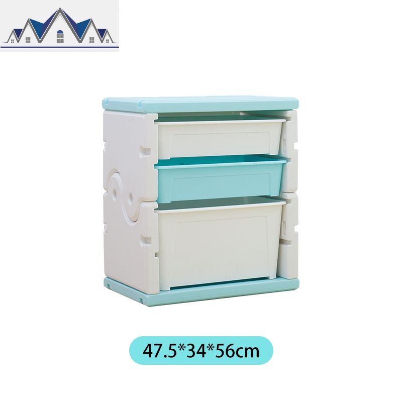 儿童玩具收纳柜整理架分类塑料抽屉阶梯式宝宝幼儿园置物储物盒箱 三维工匠 湖蓝色3层