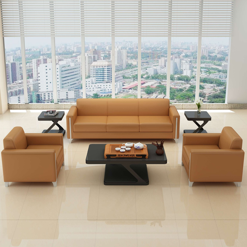 三金鑫 现代简约办公沙发商务接待会客洽谈西皮办公室沙发组合高清大图