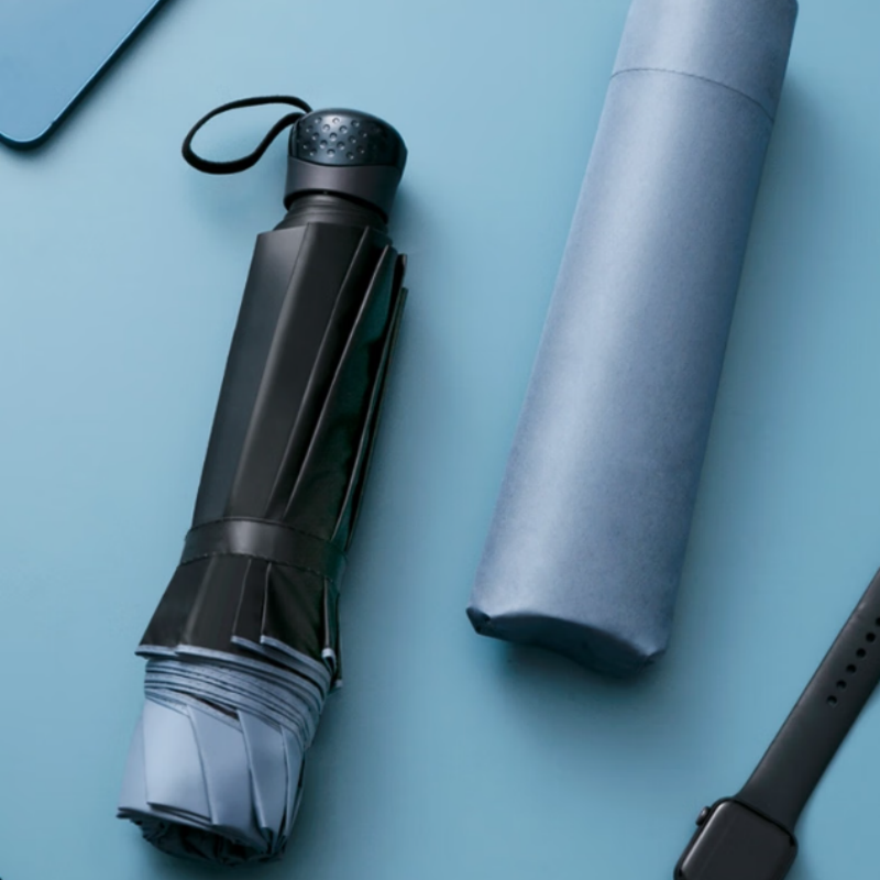 天堂加大晴雨伞三折33188E黑胶防晒10K加固黑胶晴雨两用伞下106CM藏青高清大图