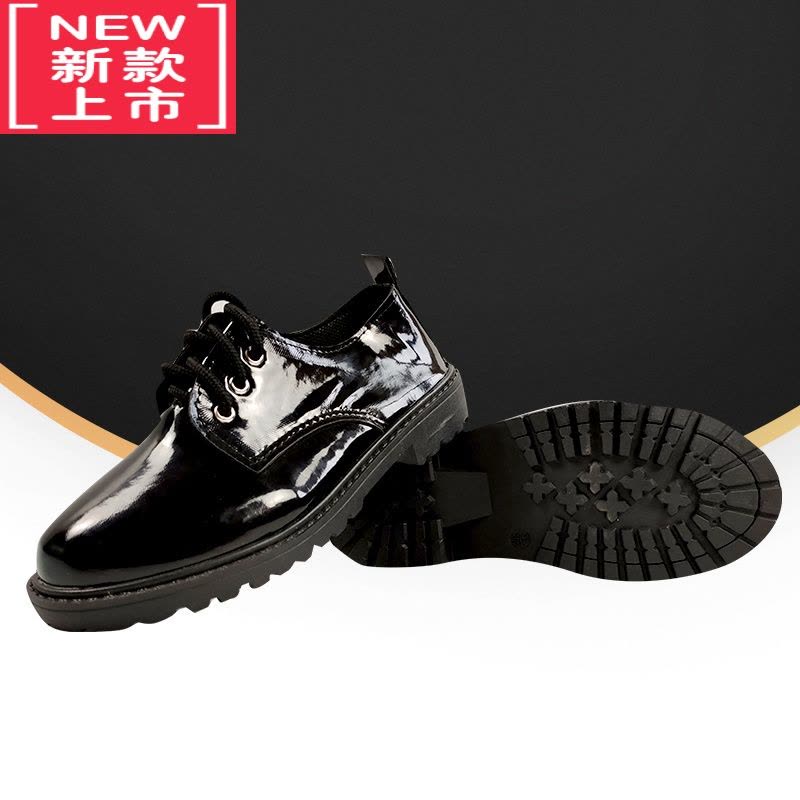 可莉允儿童皮鞋男童女童春秋季英伦韩版小学生演唱幼儿表演舞台黑色鞋子运动休闲鞋图片