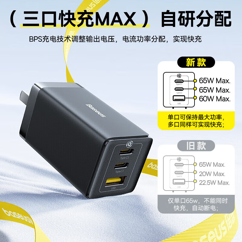 倍思 GaN5 Pro 氮化镓快充充电器CGAN65C5 2C+U 65W 中规 新(单位:个)高清大图