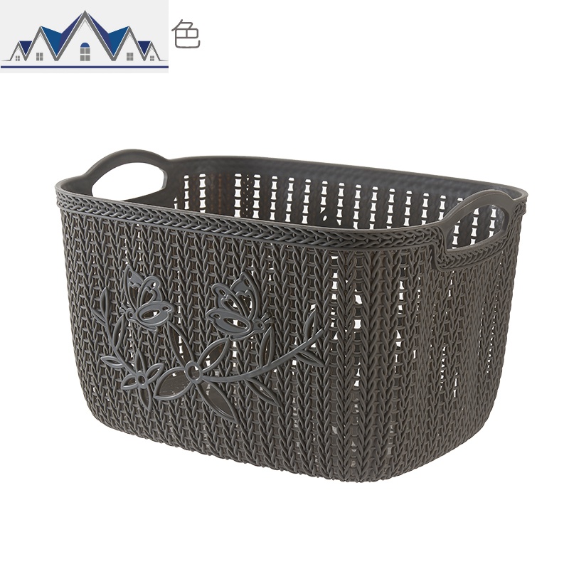 加厚塑料仿藤编收纳筐桌面镂空收纳篮厨房零食收纳盒浴室洗澡篮子 三维工匠 大号棕