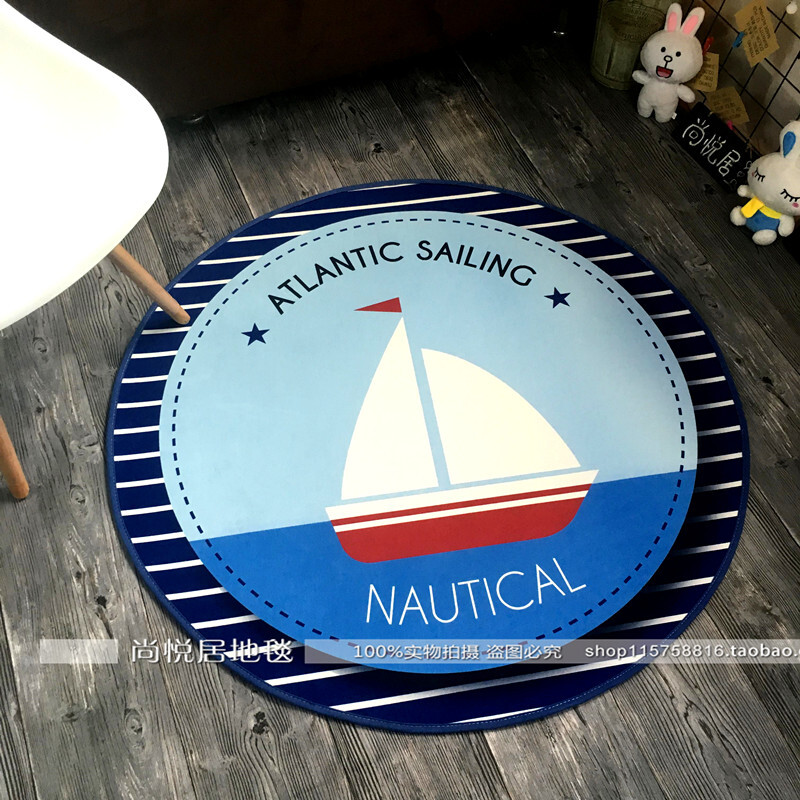 地中海卡通帆船客厅卧室书房电脑椅儿童房拍照装饰地毯可机洗