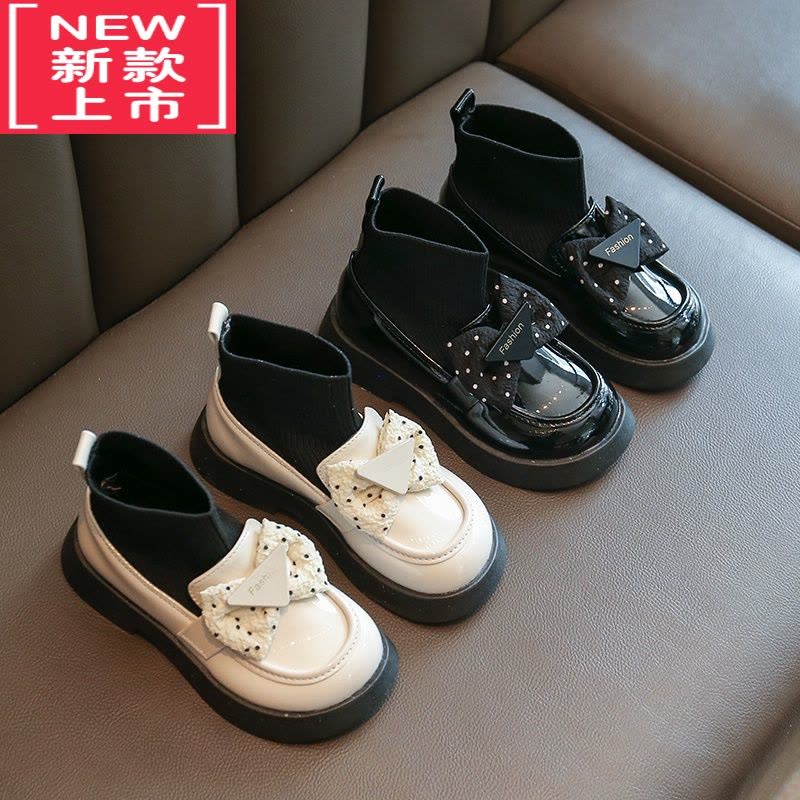 可莉允女童靴子2022秋新款袜子靴儿童皮鞋软底中大童毛线口软底公主单靴图片