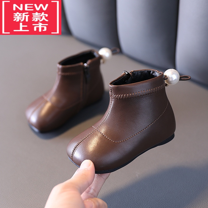 可莉允儿童马丁靴女童靴子2022年秋冬款加绒保暖皮靴女孩时尚洋气公主靴