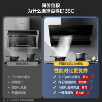 华帝百得家用厨房大吸力油烟机自动清洗抽烟机大尺寸吸油机挥手智控E135C