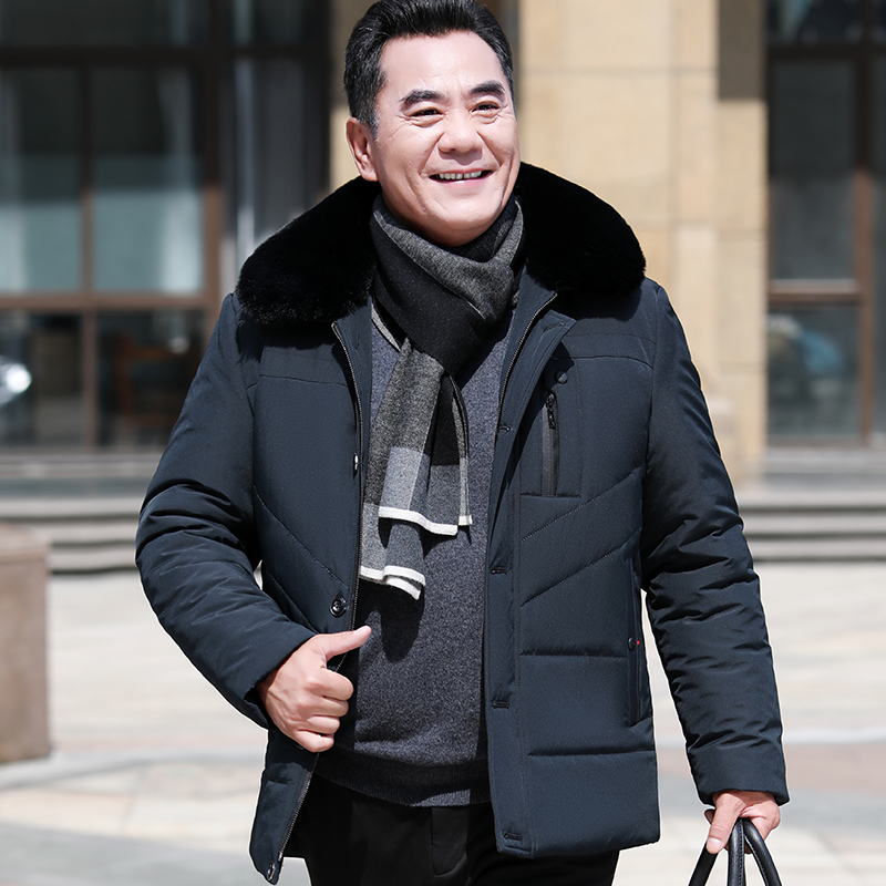 new lake男士棉衣 new lake中老年人外套男可拆大毛领棉衣加绒爸爸