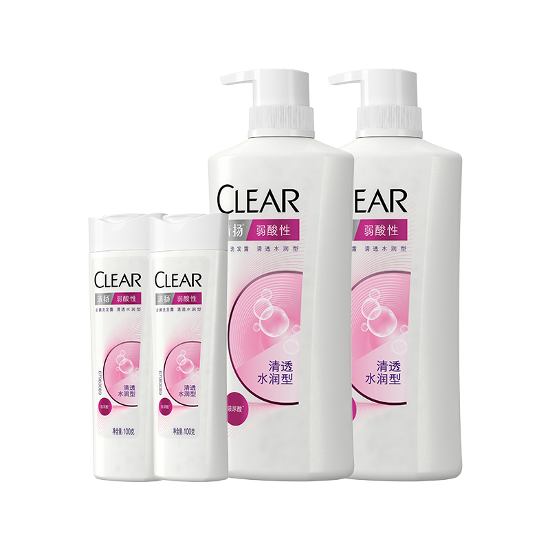 清扬(Clear)弱酸性去屑洗发露清透水润型洗发水洗护套装(720X2+100X2)G[联合利华]高清大图
