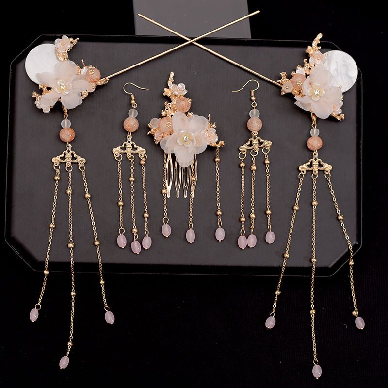 头饰流苏步摇发簪古风超仙头冠发梳对簪全套古装仙气簪子发饰白玉套装