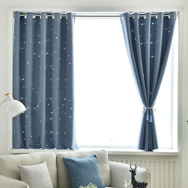 美帮汇窗帘遮光免打孔安装镂空星星卧室隔断北欧少女飘窗帘新款高清大图