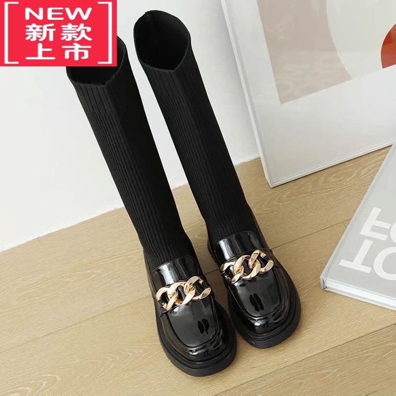 可莉允女童靴子袜子鞋2022秋冬新款加绒长筒靴中大童公主马丁靴儿童长靴图片