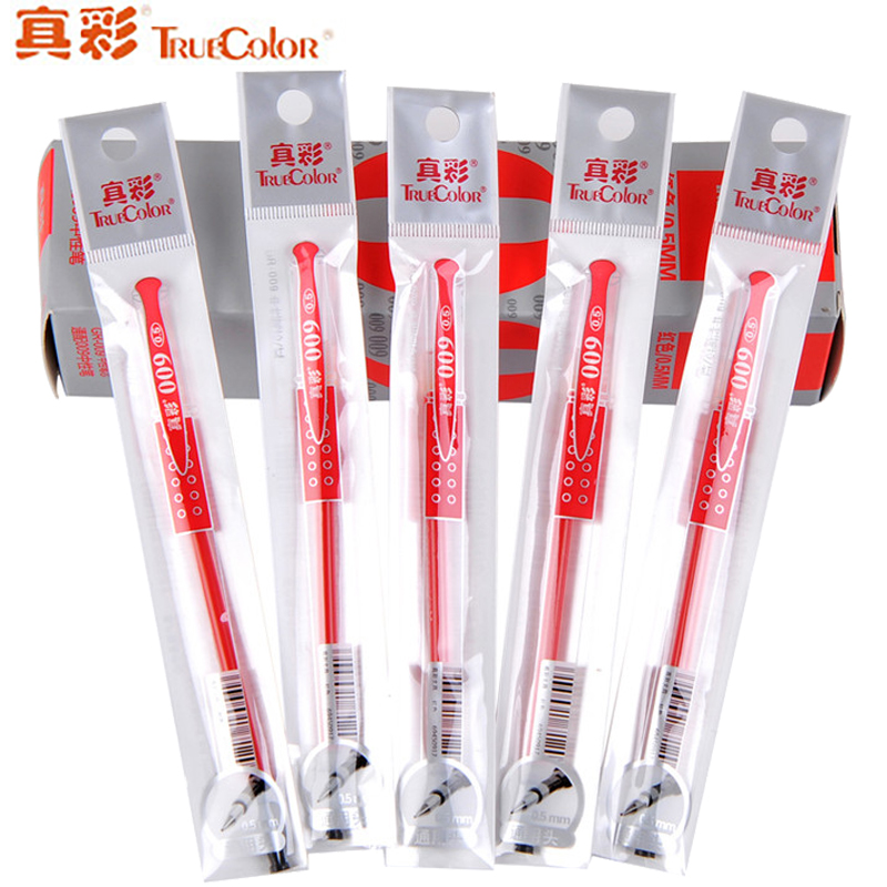 真彩(truecolor)GR-009中性笔芯红色 20支/盒 5盒 0.5mm水笔替芯真彩中性笔芯签字笔芯 红笔替换芯