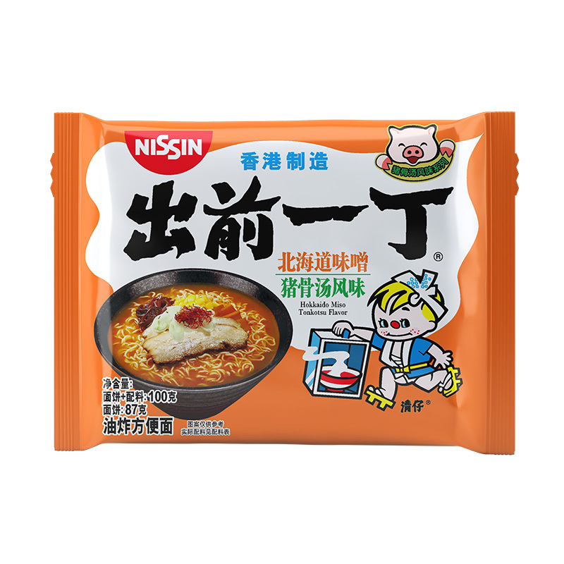 中国香港出前一丁方便面 北海道味噌猪骨汤味100g 方便速食泡面拉面