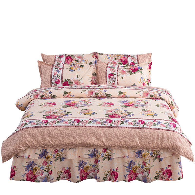 韩版床裙式四件套加厚 夹棉床罩磨毛4件套床套 被套1.8米2.0米床图片