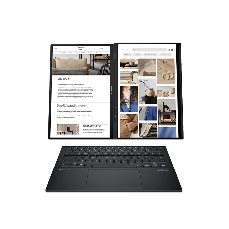 华硕灵耀14 双屏 全新酷睿标压Ultra9 2.8K 120Hz OLED双触控屏AI超轻薄商务办公笔记本电脑(185H 32G 1T) 黑高清大图