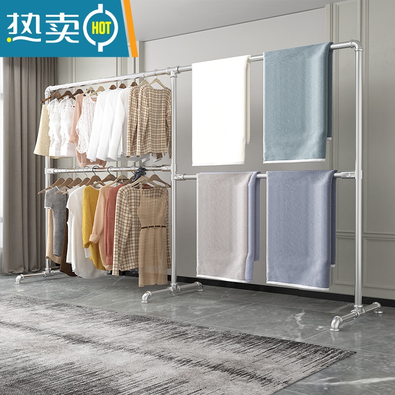 敬平镀锌管晾衣架落地双杆式阳台凉挂衣架卧室内户外晒衣晒被子架定做 双杆升级款长2米高1.8米 加厚高清大图