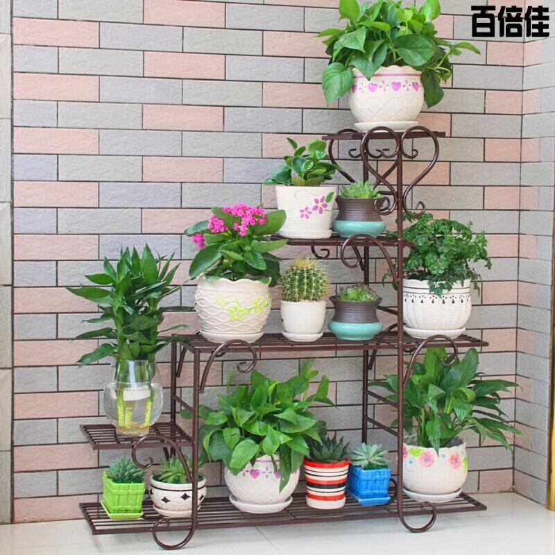 新款创意铁艺多层花架绿萝吊兰阳台花架子多肉客厅室内落地花盆架壹德壹