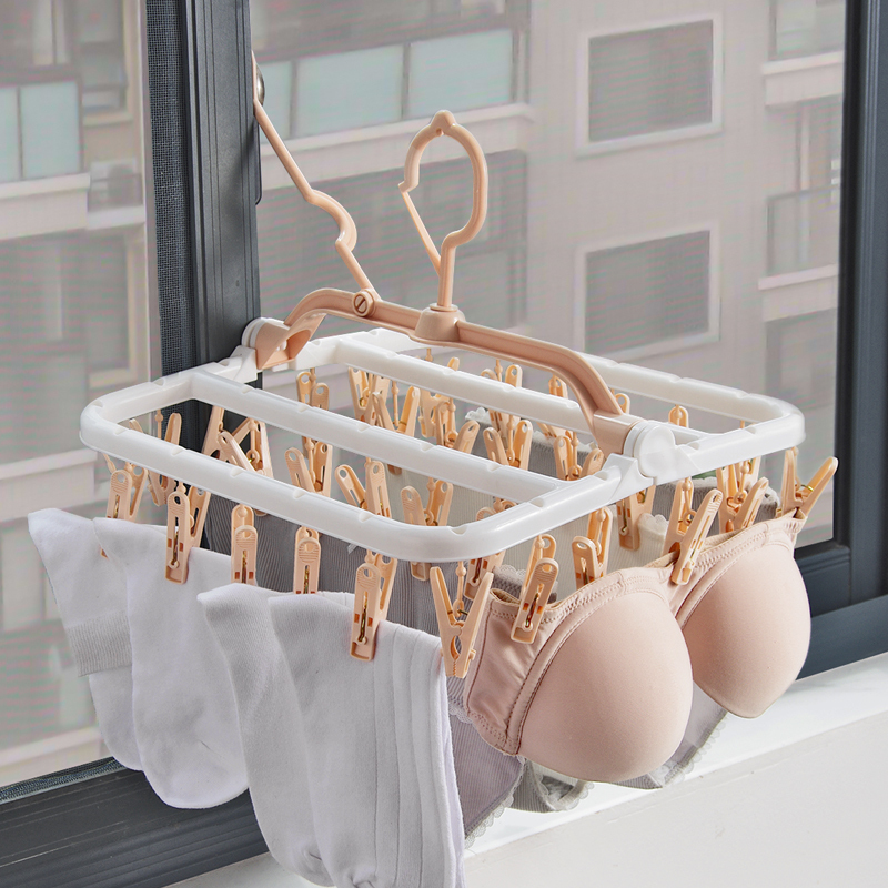 多功能室外防风晾衣架户外可折叠阳台带挂钩袜夹子米魁内衣内裤晾晒架