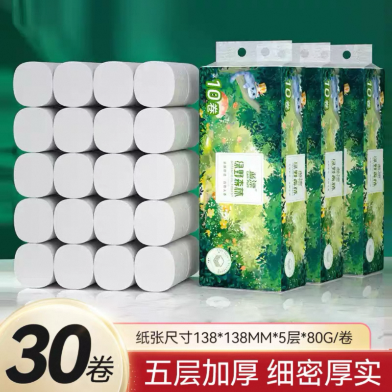 蓝漂绿野森林系列无芯卷纸10卷1.6斤/提装卫生纸巾擦手纸厕纸*3提