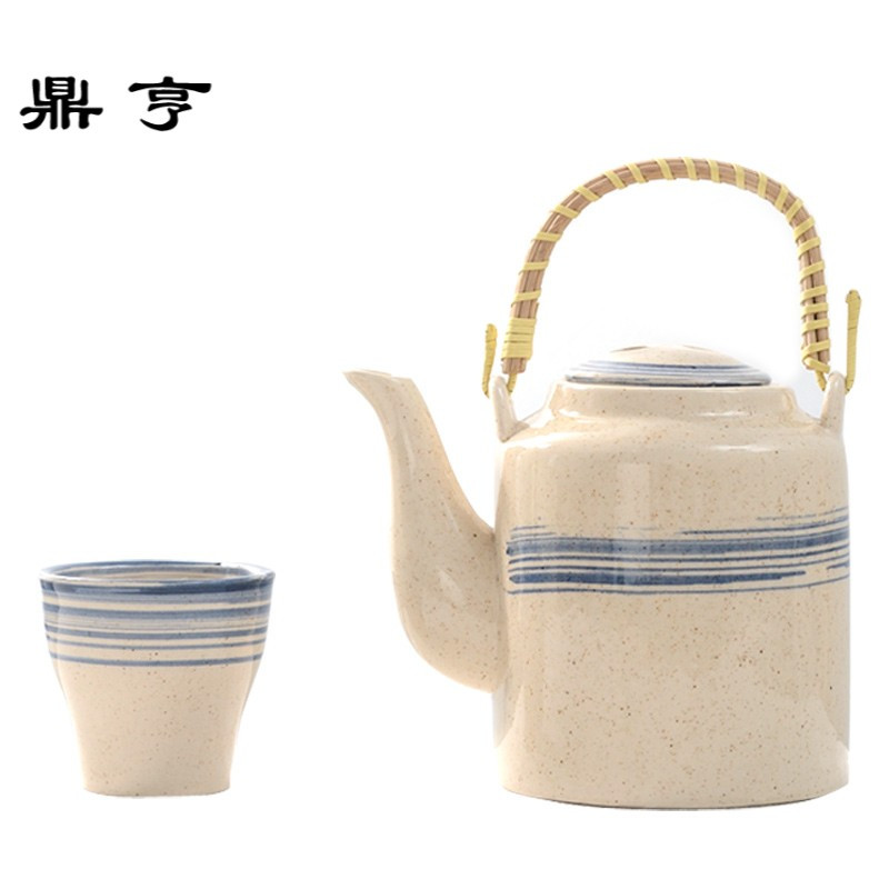鼎亨老式大容量陶瓷茶壶茶具套装饭店家用粗陶凉水壶大号壶提梁茶