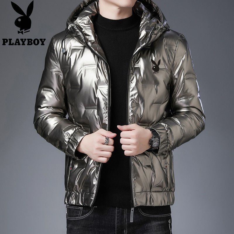 花花公子羽绒服男士潮流男款亮面轻薄白鸭绒外套冬装