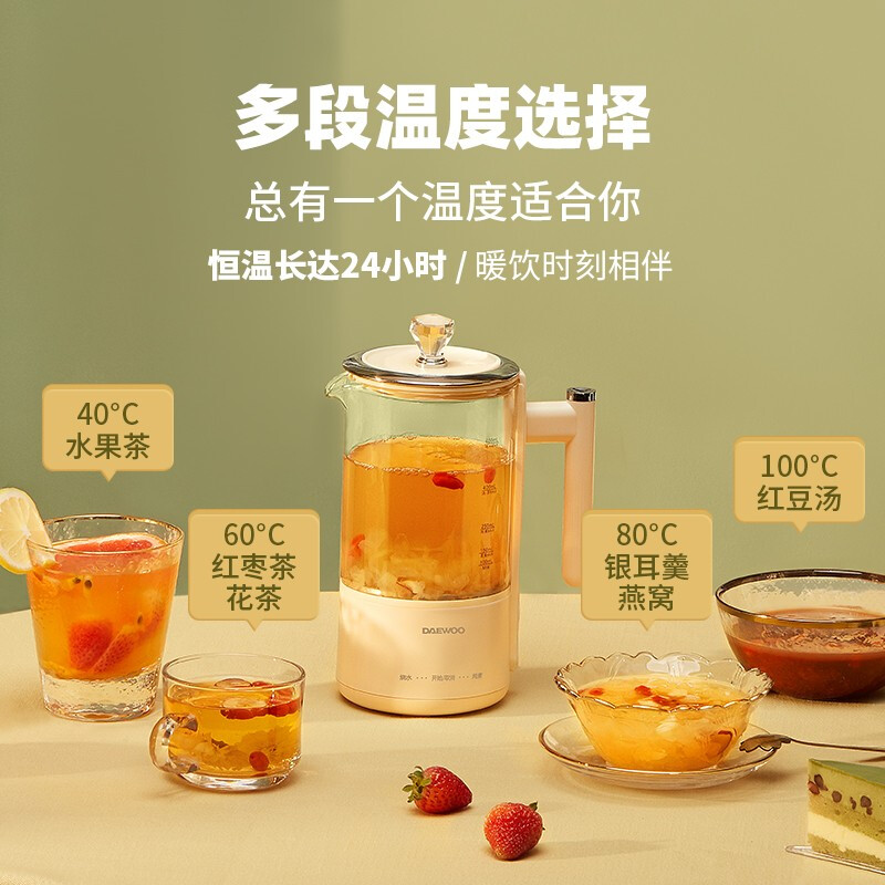 大宇(DAEWOO)养生壶 电水壶迷你养生杯办公室便携一体式保温煮茶热水壶花茶壶养生壶0.6L1-2人食YS2