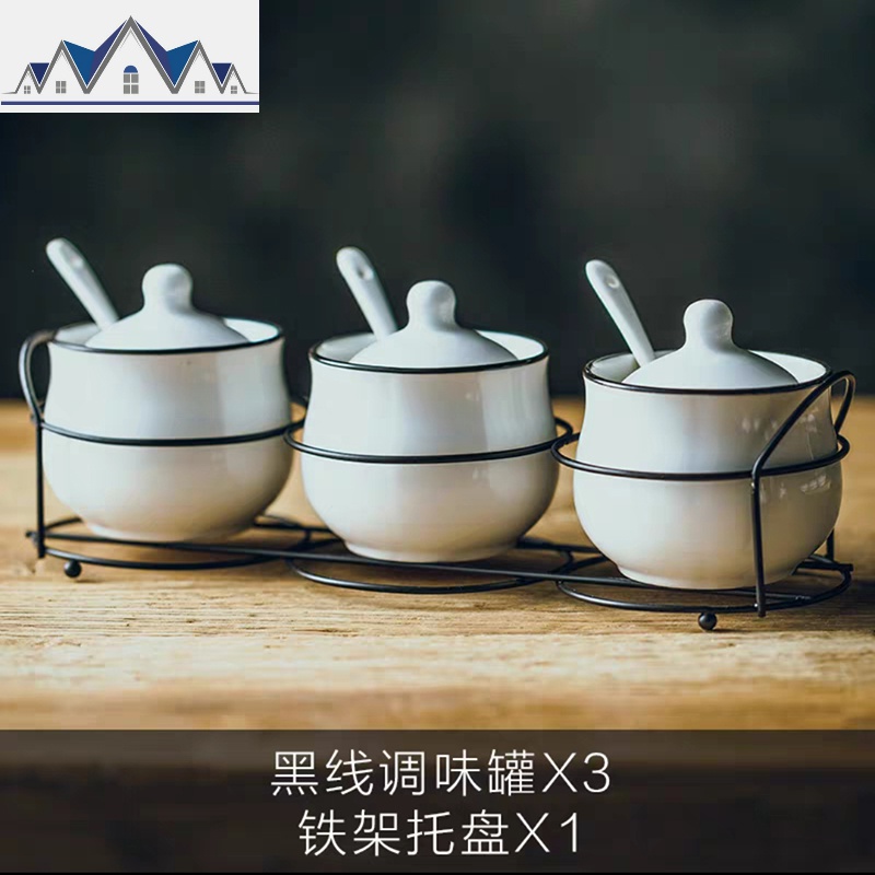 创意陶瓷调料罐子欧式厨房调料盒组合装瓶调味罐家用盐罐三件套装 三维工匠收纳盒高清大图