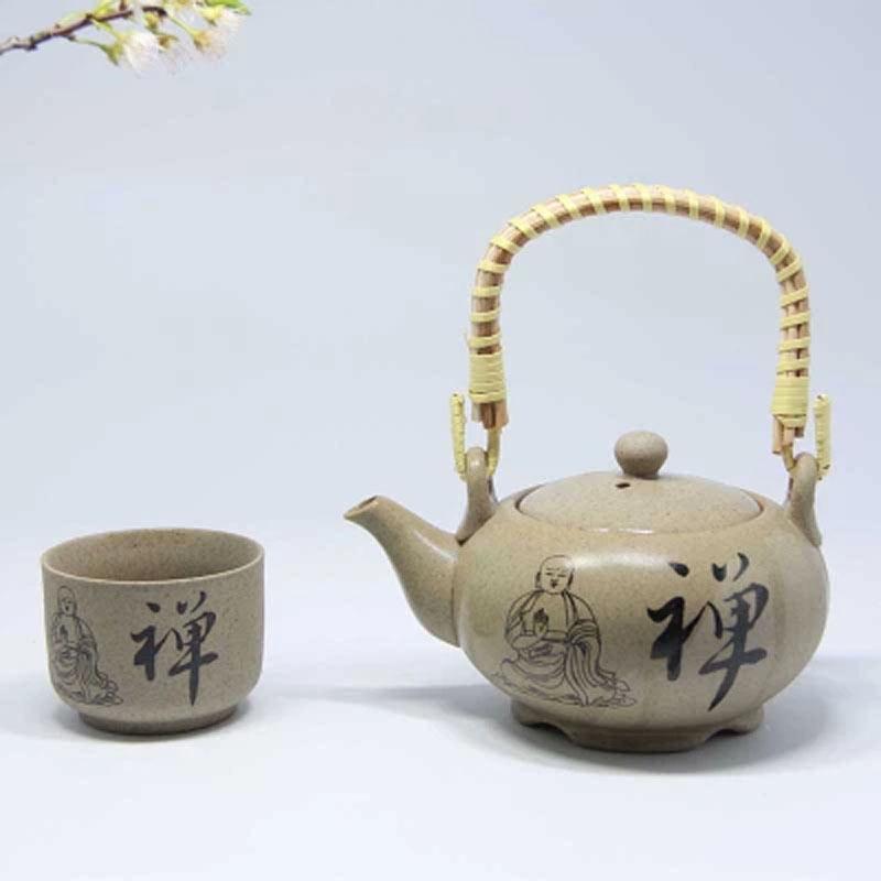 家用时尚提梁壶茶具套装红茶粗陶陶瓷一壶六杯泡茶壶功夫茶杯