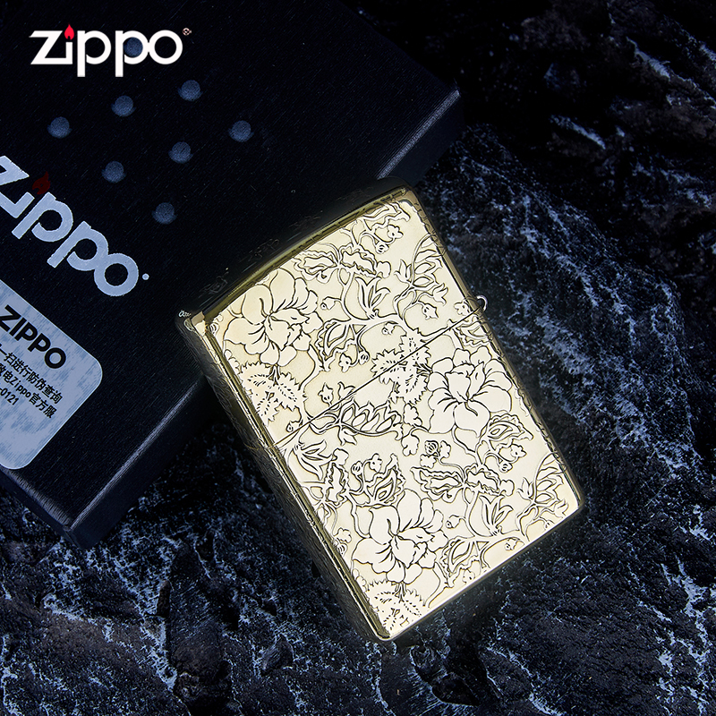 ZIPPO煤油打火机精雕富贵牡丹火机个性创意纯铜复古煤油防风国潮