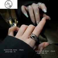 JiMi几何冷淡风ins黑水晶戒指小众设计时尚个性高级感开口戒网红女女