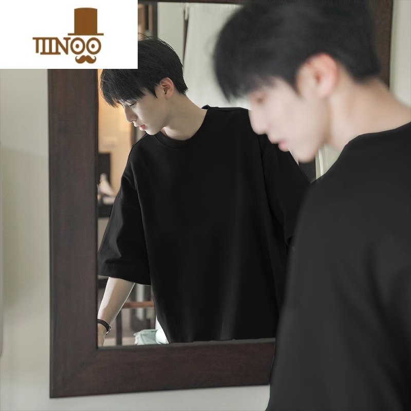 YANXU美式正肩320gt恤男生盐系穿搭ootd短袖三本针夏季七分袖高清大图