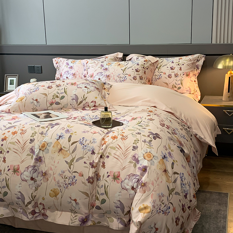 贡缎长绒棉印花四件套高清大图