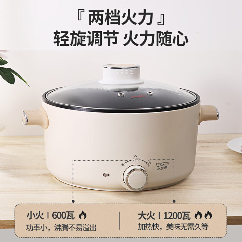 LOTOR浣熊电炒锅电煮锅迷你小电锅电火锅学生宿舍煮面锅家用多功能电热锅电煎锅 白色不沾蒸笼款4L