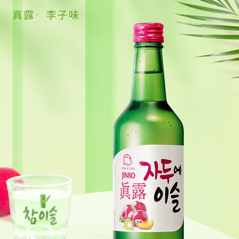 韩国进口真露李子味烧酒13度360ml4瓶果味清酒利口预调鸡尾酒