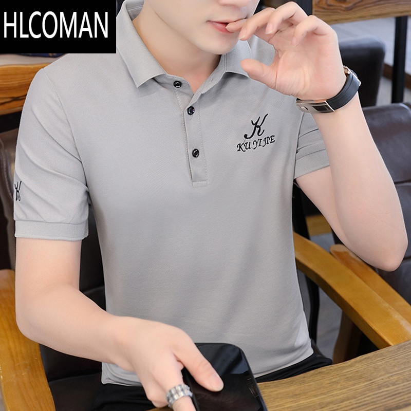 hlcoman潮流夏季新款polo衫男士潮流翻领短袖t恤刺绣休闲打底衫男装