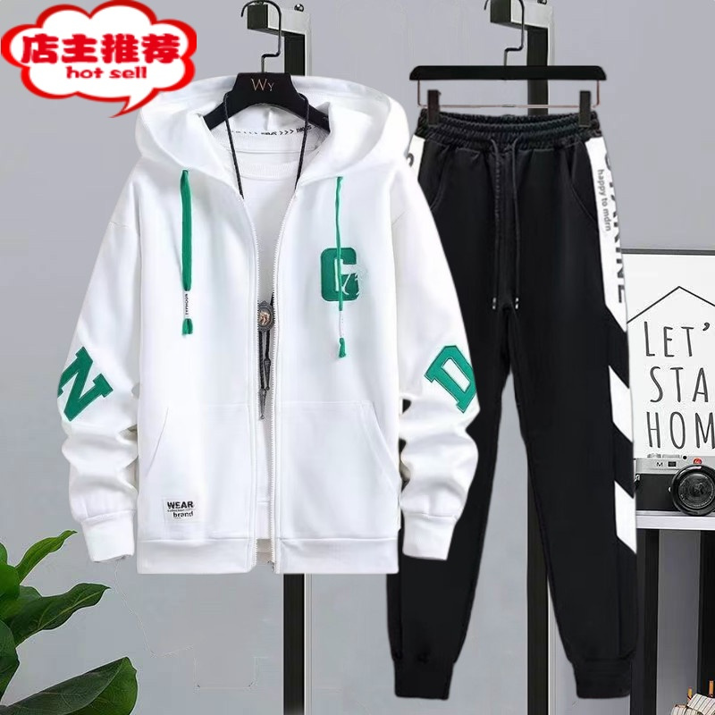 shanchao卫衣男连帽外套秋季休闲运动套装潮流一套开衫衣服款运动服装