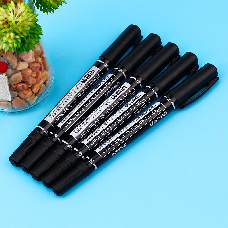 得力勾线笔黑色马克笔儿童绘画记号笔双