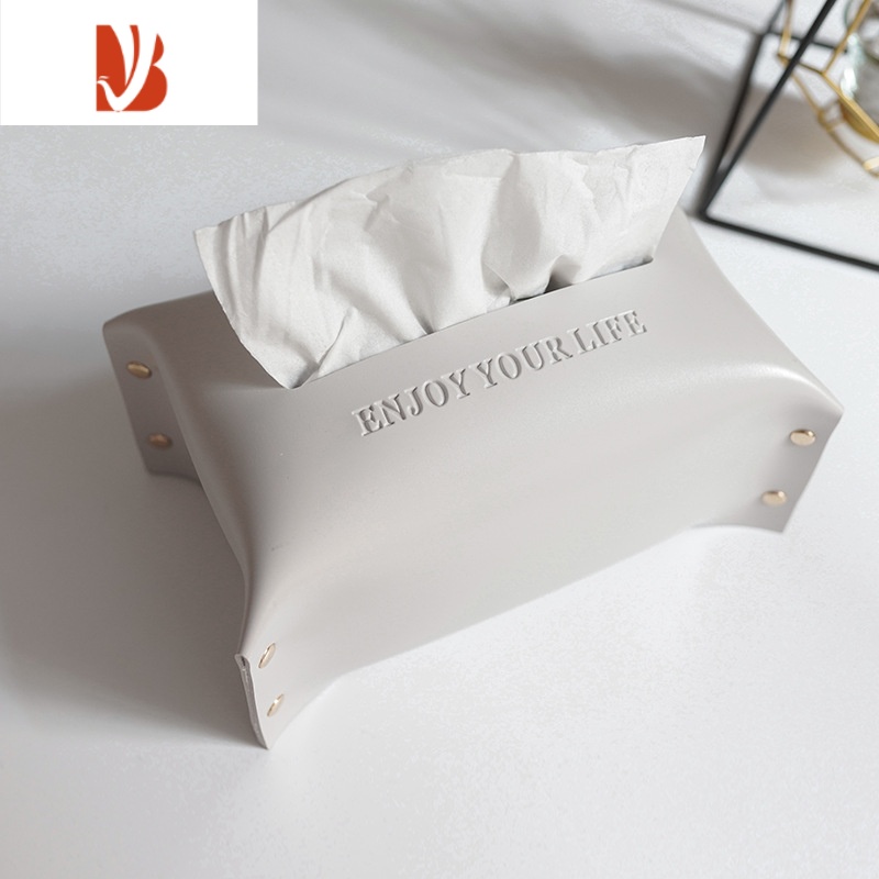 三维工匠北欧皮革抽纸盒简约ins创意轻奢创意家用客厅餐桌车载纸巾盒 灰色小号高清大图