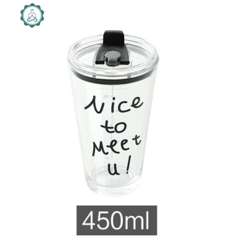 便携带刻度玻璃水杯儿童早餐杯子家用玻璃杯茶杯夏天果汁杯牛奶杯 封