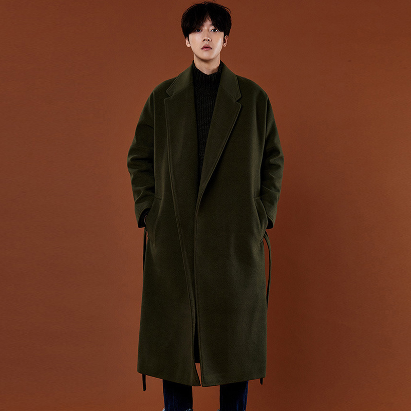 baluoshang冬季毛呢大衣男英伦中长款过膝大衣韩版宽松帅气风衣男士