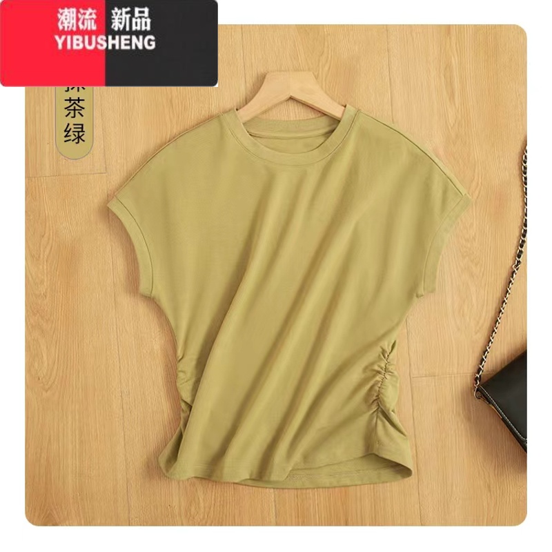 YIBUSHENG小众设计感收腰蝙蝠袖T恤 抹茶绿 2XL126140斤