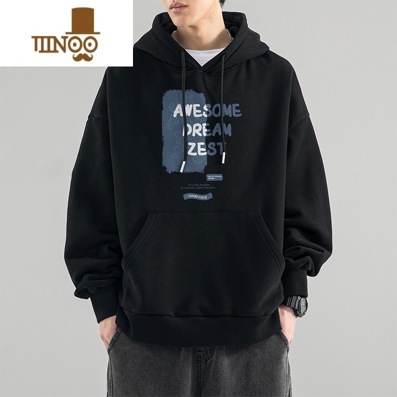 YANXU连帽卫衣男款2023新款高街宽松美式潮牌ins秋装上衣男生外套 320黑色 3XL