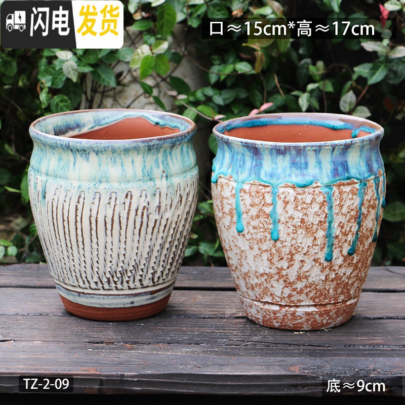 三维工匠多肉花盆粗陶复古透气大口径大号老桩肉肉盆陶罐 TZ-2-10 如图花盆容器高清大图